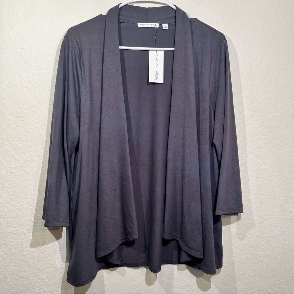 Dark gray open front drape cardigan by Notions ☀️ XLP